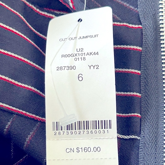 NWT Bebe Cut Out Belted Striped Sleeveless Wide Leg Jumpsuit Size 6 - Picture 9 of 14